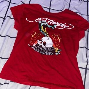 Ed Hardy Red Shirt with Skull and Snake Graphic